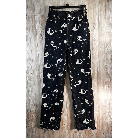 Zara Woman The Trevor Full Length Jeans 2 Black Mermaid Sea Shell Straight Leg‎ - Picture 2 of 11